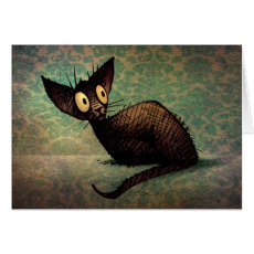 Cute and Funny Black Oriental Cat Lovers Art Card