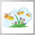 cute and happy bumble bee trio posters