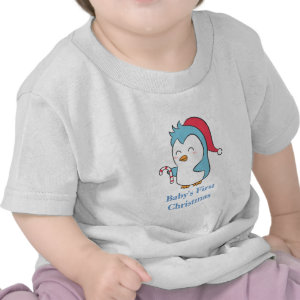 Cute and Happy Christmas Penguin with Candy Cane Shirt