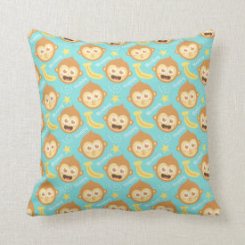 Cute and Happy Monkey, Bananas and Stars Pattern Throw Pillows