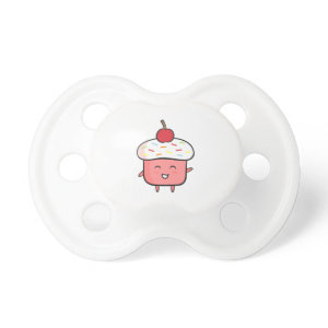 Cute and Happy Pink Cupcake with Cherry Baby Pacifier