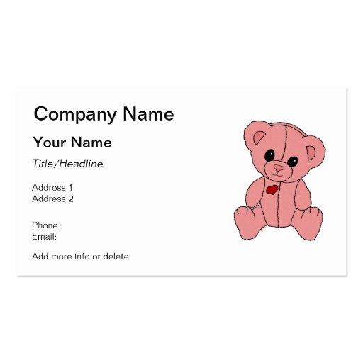 Cute and Happy Pink Teddy Bear Business Card Templates (front side)