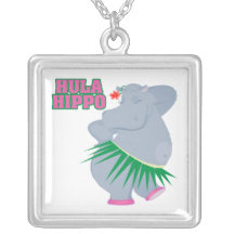 cute and silly luau hula hippo necklace