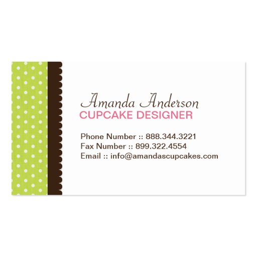 Cute and Whimsical Cupcake Bakery Business Cards (back side)