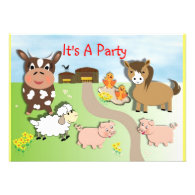 Cute Animal Farm Fun Kids Party Invitations