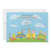 Cute Animal Train Baby Shower Invitation