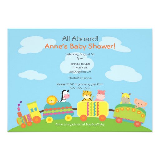 Cute Animal Train Baby Shower Invitation (front side)
