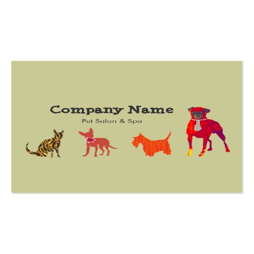 Cute Animals Dogs and Cats Pet Salon   Spa Business Card Template (front side)