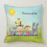 Cute Animals & Girl on Train Throw Pillows
