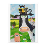 Cute animals painting Cow cat sheep frog Postcard