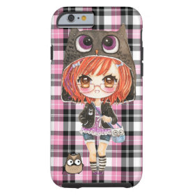 Cute anime chibi girl in kawaii owl hoodie tough iPhone 6 case