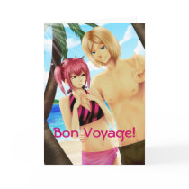 Cute anime couple on vacation card for your text