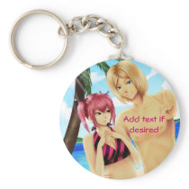 Cute anime couple on vacation keychain
