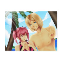 Cute anime couple on vacation post card