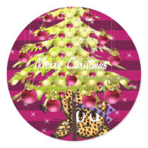 Cute Anime Leopard Under Lime Christmas Tree stickers