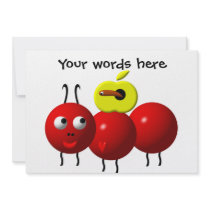 Cute ant with apple custom invitations
