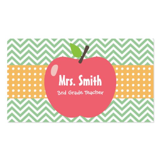 Cute Apple Chevron Stripes Teacher Business Card