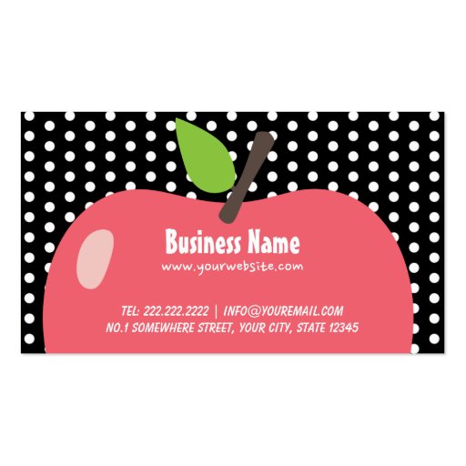 Cute Apple Child Care Black Dots Business Card (front side)