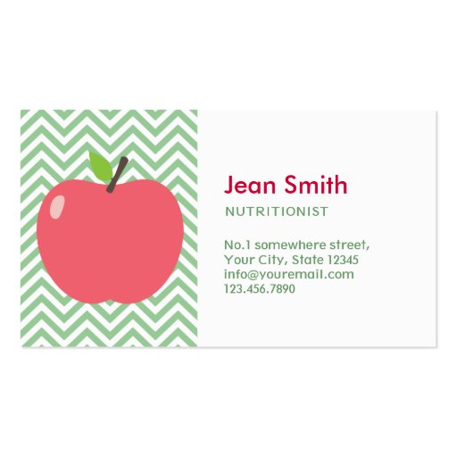 Cute Apple Green Chevron Nutrition Business Card (front side)