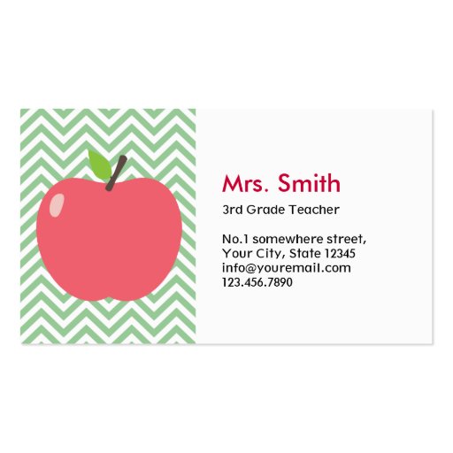 Cute Apple Green Chevron Teacher Business Card
