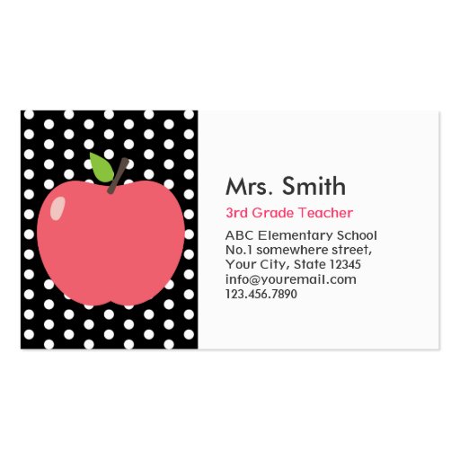 Cute Apple Polka Dots Teacher Business Card (front side)