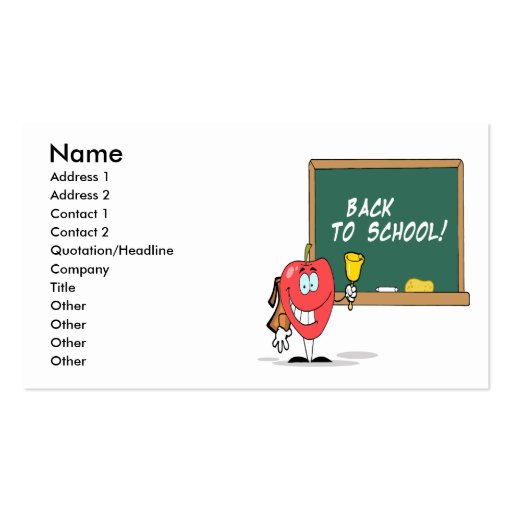 cute apple with back to school chalkboard cartoon business card templates (front side)