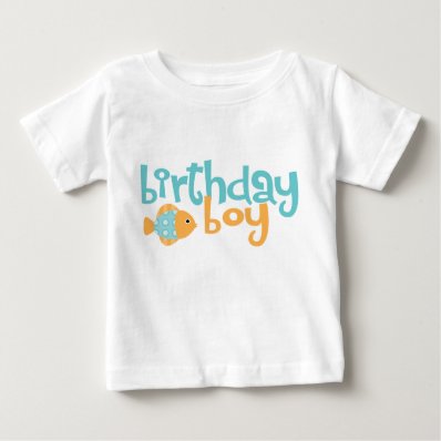 Cute Aqua and Orange Fish Birthday Boy Tees
