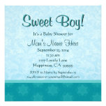 Cute Aqua and Teal Stars Boy Baby Shower Custom Announcements