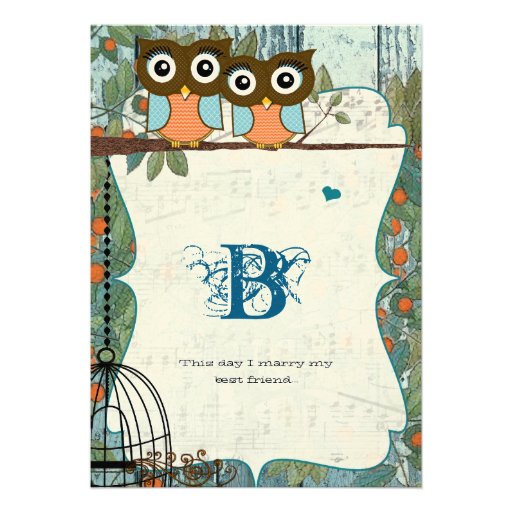 Cute Aqua Blue Owl Marry My Best Friend Wedding Invites