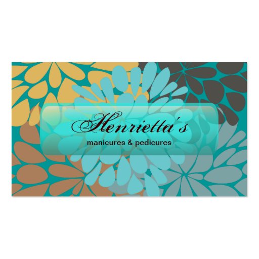Cute Aqua Brown Gold Floral Vector Business Cards (front side)