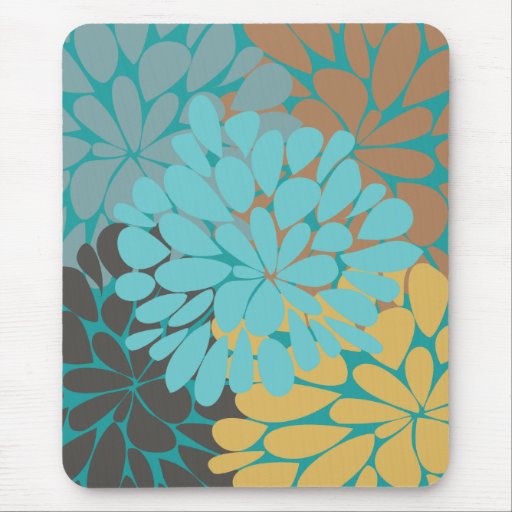 Cute Aqua Brown Gold Floral Vector Mouse Pad