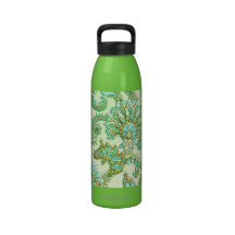 Cute Aqua Gold Paisley Floral Pattern Water Bottle