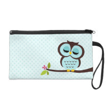 Cute Aqua Owl Wristlet Clutches