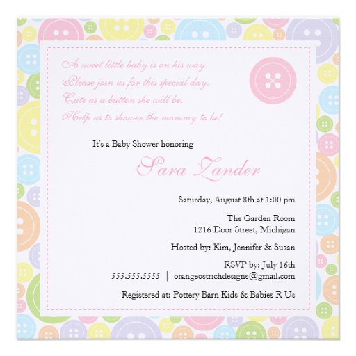 Cute as a Button Girl Baby Shower Invitation