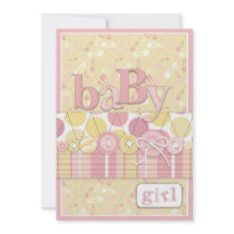 Cute as a Button Girl Invitation Card