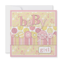 Cute as a Button Girl Invitation Square