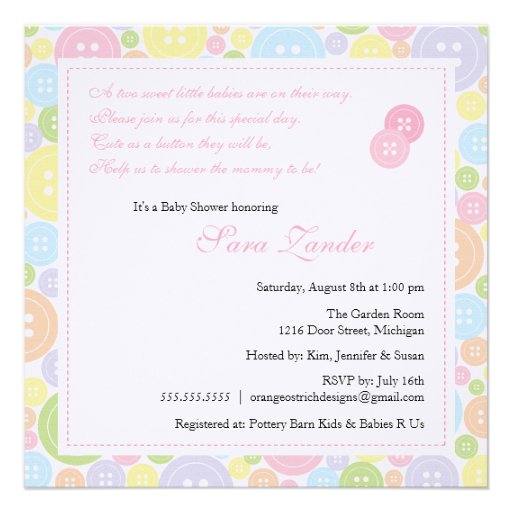 Cute as a Button Twin Girls Baby Shower Invitation