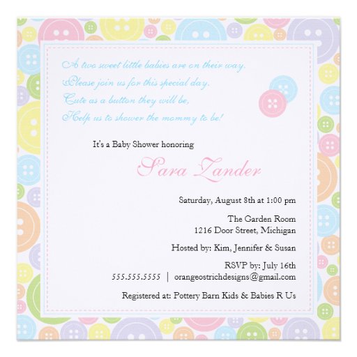 Cute as a Button Twins Baby Shower Invitation