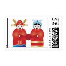 Cute Asian Wedding Couple Postage
