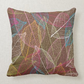 Cute autumn doodle leaf nerve retro pattern throwpillow