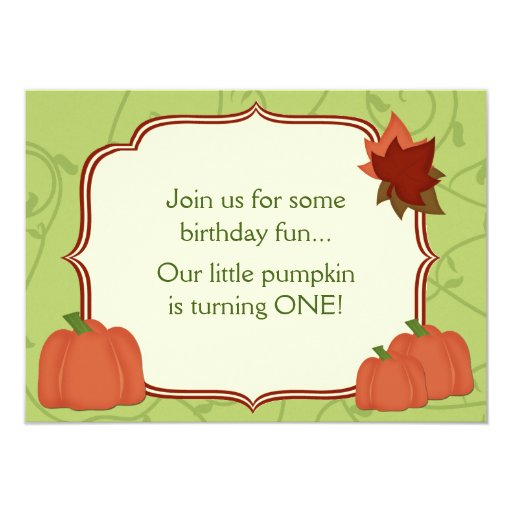 Cute Autumn Pumpkin 1st Birthday Party Invitation (front side)