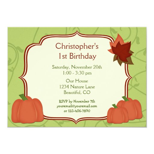 Cute Autumn Pumpkin 1st Birthday Party Invitation