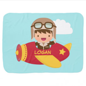 Cute Aviator Boy Airplane For Baby Boys Stroller Blanket