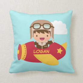 Cute Aviator Boy Airplane Kids Room Decor Pillow