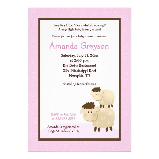 Cute Baa Baa Sheep 5x7 Baby Shower Invite Pink