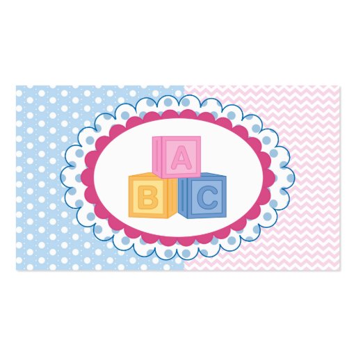 Cute Baby ABC Blocks Polka Dot Business Card Templates (back side)