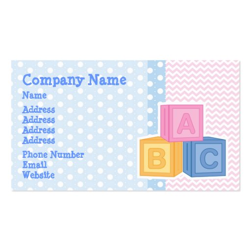 Cute Baby ABC Blocks Polka Dot Business Card Templates (front side)