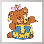 Cute Baby Bear and Honey Posters