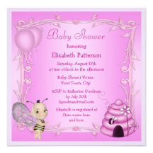 Cute Baby Bee & Beehive Pink Baby Shower Invites