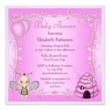 Cute Baby Bee & Beehive Pink Baby Shower Invites
